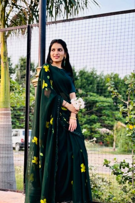 Hand painted georgette saree