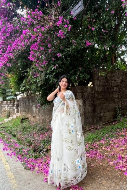 Hand painted organza saree